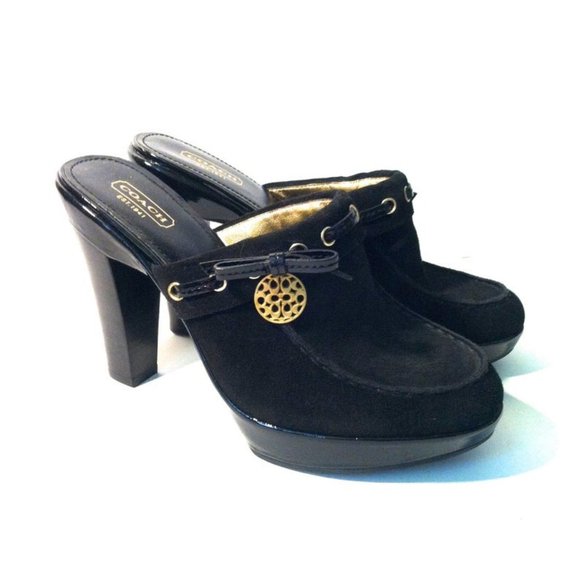 coach Shoes - Coach Jodey Black Suede Platform High Heels Slides